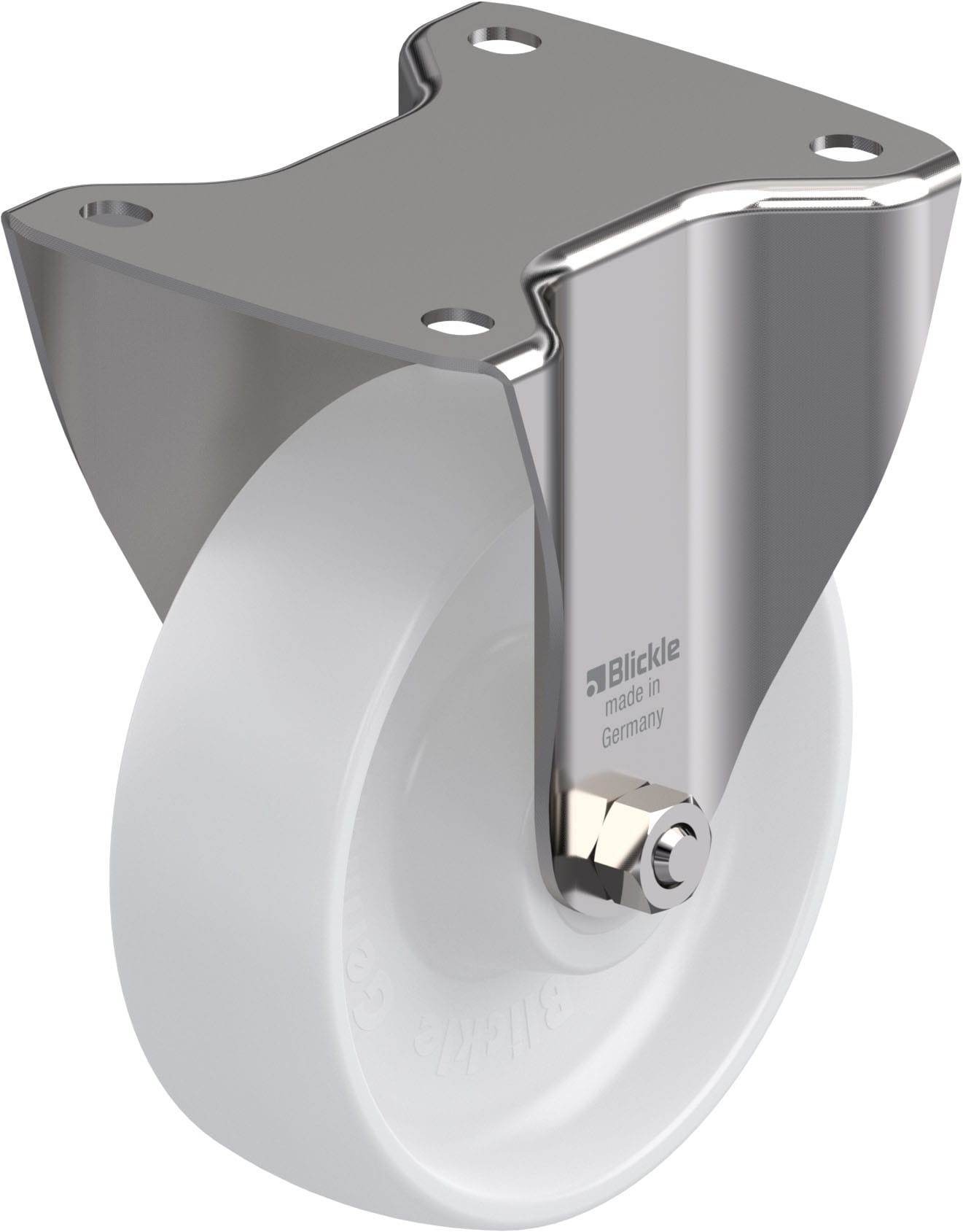Roulette fixe inox polyamide avec platine à visser